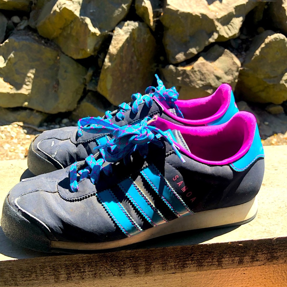 ADIDAS SAMOA G67456 Women’s Black Teal BLUE AND PURPLE/Pink Sneakers SIZE 7.5
